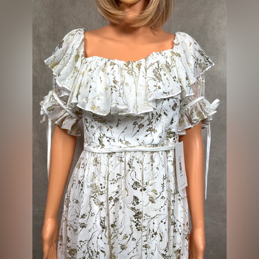 NWT - Love White and Gold Cowl Neck Flutter Sleeve Mini Dress